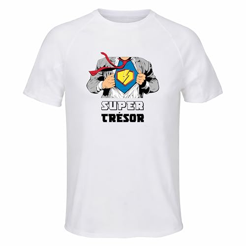 Planetee Maillot de Sport Homme Super Tresor - T-Shirt Respirant Polyester Manches Courtes - Cadeau Sportif Anniversaire Noël Fête des Pères - Taille XL