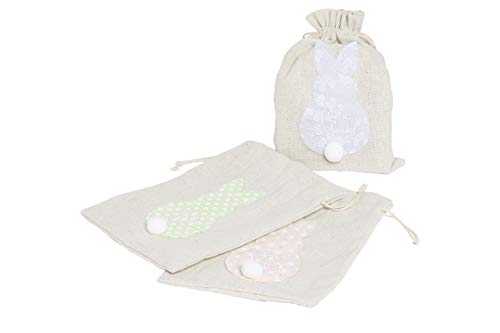 HEITMANN DECO Jute-Geschenksäckchen mit Osterhase - Stoffbeutel, Geschenktüte, Geschenktasche - Ostern - Natur, Grau, Rosa, Grün - 3er Set Cover