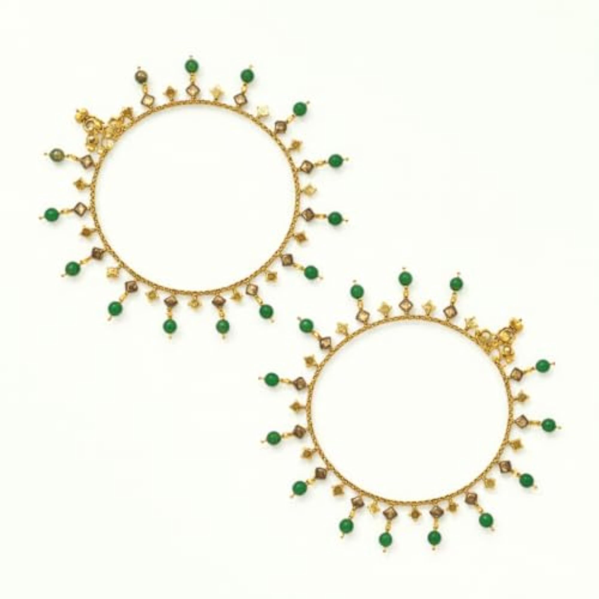 Women's Trendy Golden Finish Green Stud Payal, Stylish