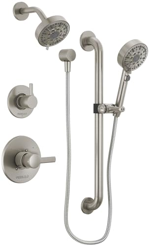Sistema de ducha Peerless PTT24247 Precept con balance de presión, cabeza de ducha, ducha manual, barra deslizante, brazo de ducha, manguera y recorte de válvula - Níquel cepillado miniatura 1
