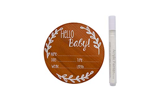 Image of Nana's Little Angels Birth Announcement Sign - 5 inch Cherry 'Hello Baby' Newborn Baby Announcement with White Paint Marker for Hospital Pictures & Photo Prop