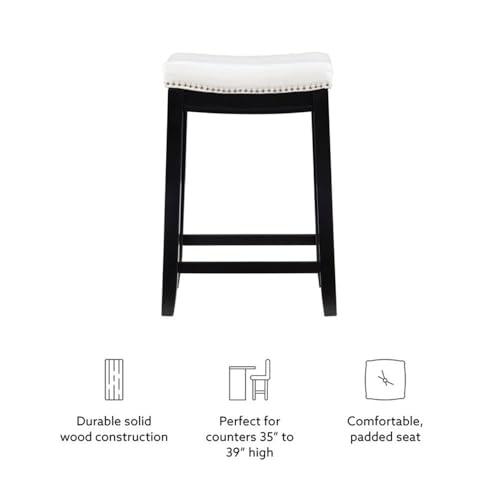 Linon Claridge Patches Counter Stool, 26-Inch, White by Linon - Image 3