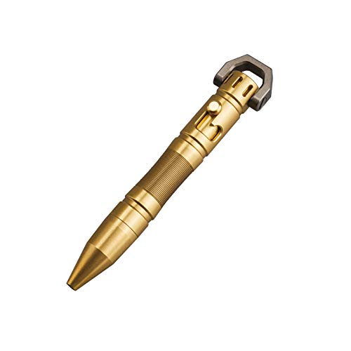 MecArmy TPX8 Mini Titanium/Brass Bolt Action Tactical Pen, Keychain Tactical Pen with 1 D Key Ring (Brass)
