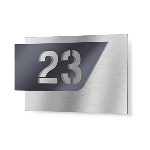 Plaque numéro de maison personnalisable pour extérieur en inox anthracite 160x110