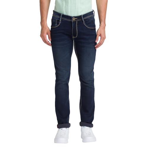Image of Parx Men's Cotton Blend Dobby Pattern Slim Tapered Fit Flat Front Jeans