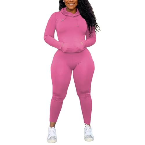 Nimsruc 2 Piece Outfits For Women Sweatsuits Sets Hooded Tracksuit Long Sleeve Pullover Jogger Sweat Pants Set Pink L