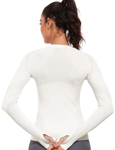 WANAYOU Long Sleeve Workout Tops for Women Underscrub Compression Athletic Shirts Seamless Running Top Quick Dry Gym Yoga2
