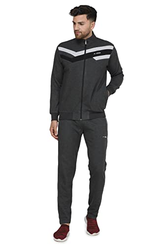 Image of Mens Cotton Blend Tracksuit with Elastic Drawstring Waist, Full Zip Jacket and Zipper Pockets | Lightweight Winter Sports Wear for Gym, Running, Walking, Workout