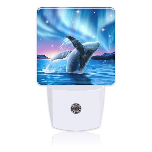 Image of Humpback Whale Breaching Water Night Light for Kids, LED Night Light Plug into Wall with Dusk to Dawn Sensor for Girls Boys Women Men Room Decor, Hallway, Kitchen, Bathroom, Nursery, Stairs