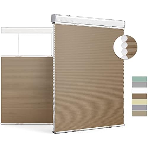 Boolegon Top Down and Bottom Up Cellular Shades for Windows Light Filtering Cordless Honeycomb Blinds Thermal Insulated Custom Cut to Size,Medium Brown,31" W x 72" H