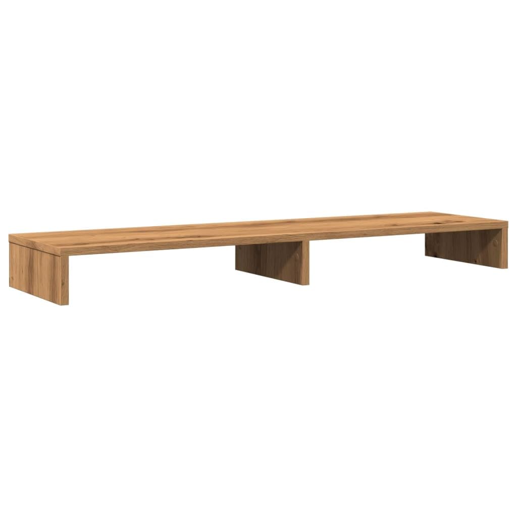 Supporto per monitor in legno di quercia Artisan, 100 x 27 x 10 cm, portata 25 kg, per due monitor, supporto da scrivania con vano portaoggetti, ergonomico per postazione di lavoro e home
