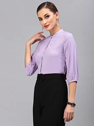 Image of Style Quotient Women Solid Lilac Polyester Formal Shirt