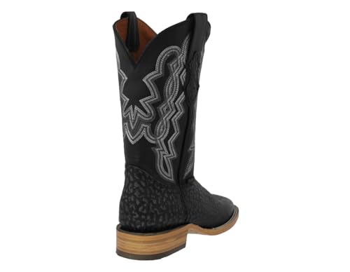 Texas Legacy Mens Black Cowboy Boots Bull Bison Neck Print Leather Square Toe3
