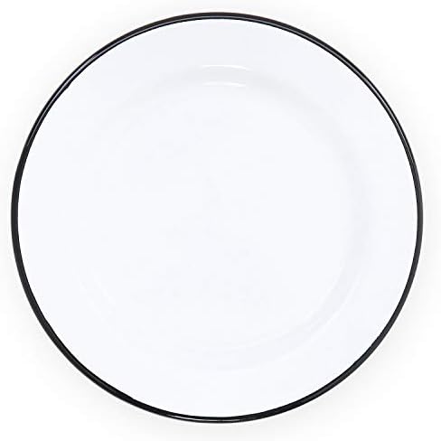 Crow Canyon HomeEnamelware Flat Salad Plate, 8 inch, Vintage White/Black (Set of 4)