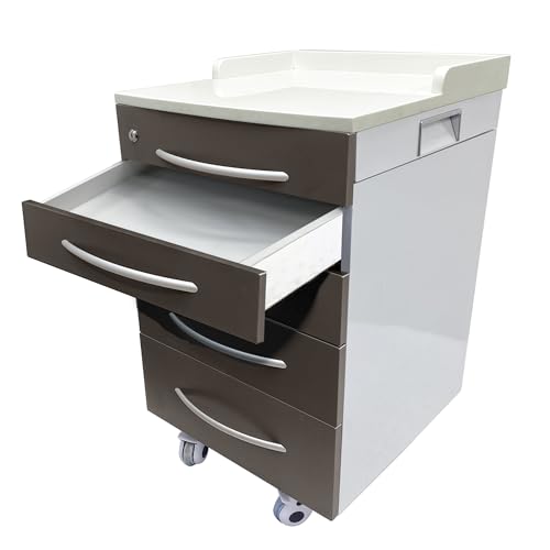 INTSUPERMAI Dental Assistant's Mobile Cart with 4 Drawers, Chocolate Brown, Dental Clinic Stainless Steel Storage Cabinet, Assistant's Alabama Dental Cart