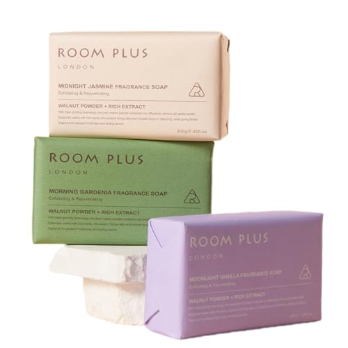 YESUN Fragrance Bar Soap, Big Brick of Bath Soap,Made with Organic Oils, 3-pack,1.3lb,Natural Soap Bar,Moisturizing clean, Floral Scent,Walnut Powder Exfoliates ROOMPLUS(Gardenia,Jasmine,vanilla)