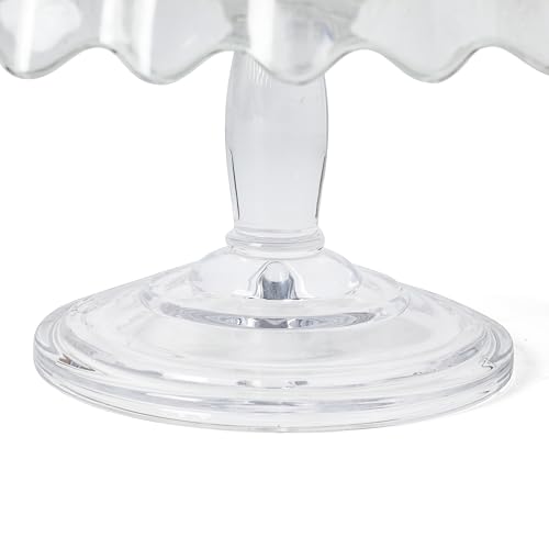 Image of Martha Stewart Watercrest Glass Cake Stand, 10.2 Inch Footed Pedestal Cake Plate with Scalloped Ruffled Edge, Clear Handmade Glassware for Weddings, Parties, and Dessert Display