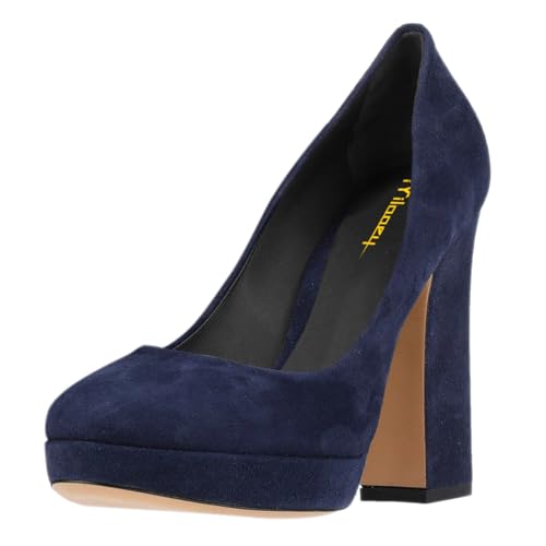 Milooey shoes Women Graceful Round Toe Platform High Heels Cute Chunky Block Slip On Pump Dress Party Street Office Lady Shoes Size 4-16 Us