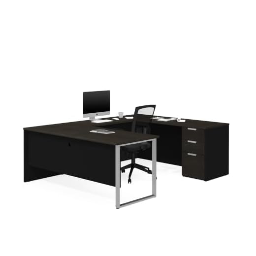 Bestar Pro-Concept Plus U-Shaped Executive Desk with Pedestal, Deep Grey & Black