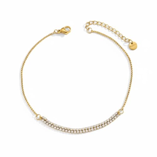 Image of Anklets for Women Dainty CZ Ankle Bracelet 18K Gold Plated Waterproof Boho Dot Star Moon Daisy Ocean Beaded Anklet Trendy Foot Jewelry
