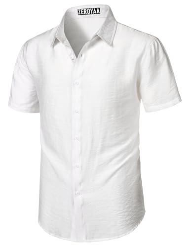 ZEROYAA Men's Casual Short Sleeve Button Down Shirt Vacation Beach Summer Lightweight Textured Shirts3