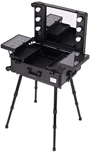 Maletín De Maquillaje Profesional Con Ruedas, Ideal para Estudios Cosméticos. Incluye 6 Luces Led, Ruedas, Estuche Con Cerradura Y 4 Posiciones