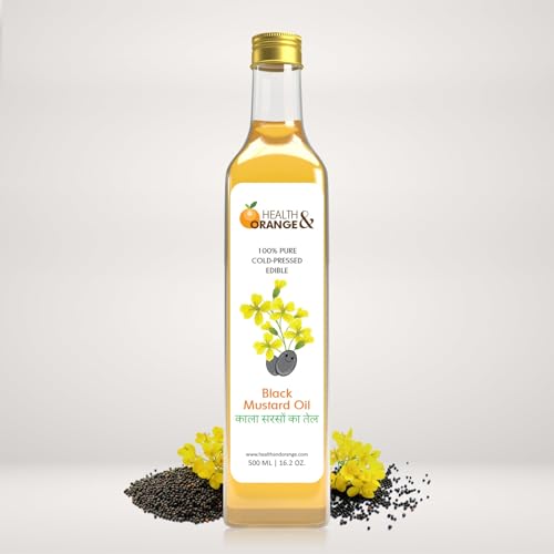 Image of H&O Black Mustard Oil - 100% Pure Cold Pressed Edible Kaali Sarson Ka Tel - 500 Ml Glass Bottle