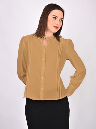 Image of Women's Regular Fit Solid Pleated Cotton Blend Shirts