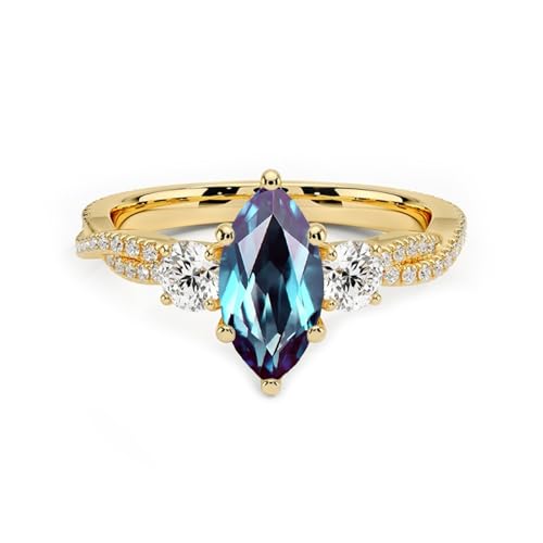 10K 14K 18K Gold 3 Stone Alexandrite Engagement Rings for Women 2CT Lab Created Color Change Alexandrite Infinity Twisted Rings Promise Wedding Anniversary Ring for Her Size 4-15