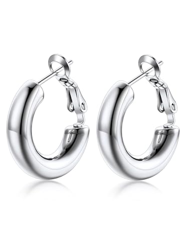 KeyStyle Womens Hoop Earrings Stainless Steel Chunky Hoops For Women Hypoallergenic 316L Steel Earring for Sensitive Ears 20 mm Small Circle Endless Ear Jewelry
