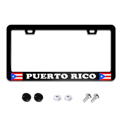 Puerto Rico Flag License Plate Frame Black License Plate Frames Aluminum Car Accessories Cover with 2 Holes and Screws 12 x 6 Inch for Front Rear Car Plate Decor for Women Men
