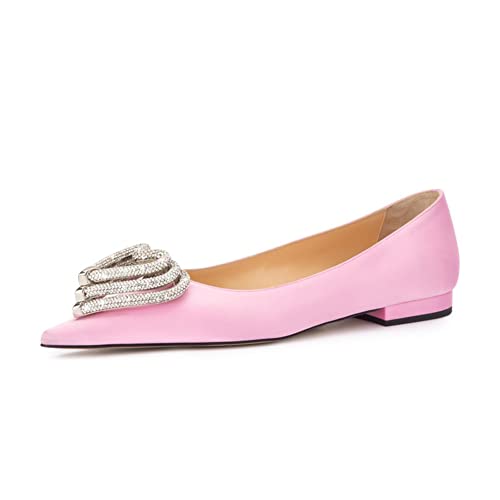 Arqa Triple Rhinestone Heart Patent Leather Ballet Flats Slip-on Pointed Toe Low Heels for Women