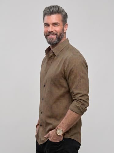 Image of NexaFlair Men's Regular Fit Solid Pattern Laffer Cotton Shirt with Long Sleeve Collared Neck Standard Length and Button Down Closure Type | Mens Casual Shirts | Man's Formal Shirts