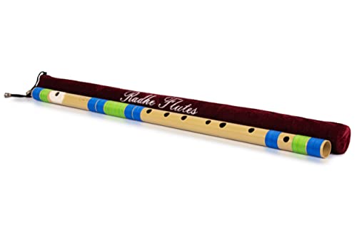 Image of Radhe Flutes PVC Fiber Bass G With Velvet Cover (Beige Flute With Blue & Green Threads)