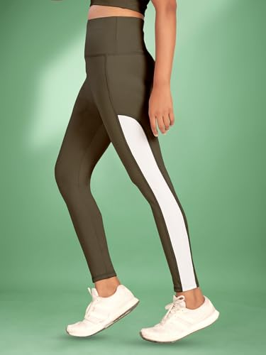 Image of Women's Polyester Blend Yoga Pants with High Rise Waist Stretch Fit Design Side Patti Slim Fit Style and Standard Length | Workout Track Pants | Joggers for GymRunning | Sports Top