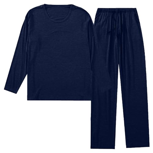 Long Sleeve T Shirts and Pants Sleepwear for Men Casual Crewneck 2 Piece Loungewear Soft Comfy Modal Pajama Sets2