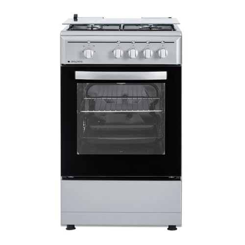 Aspes Cocina Gas Butano 4 Zonas de Cocción, Horno 43 L, Inox, AKG4501X. Control Manual, 2 Programas de Cocción, Cristal en Puerta de Doble Capa, Tapa Abatible