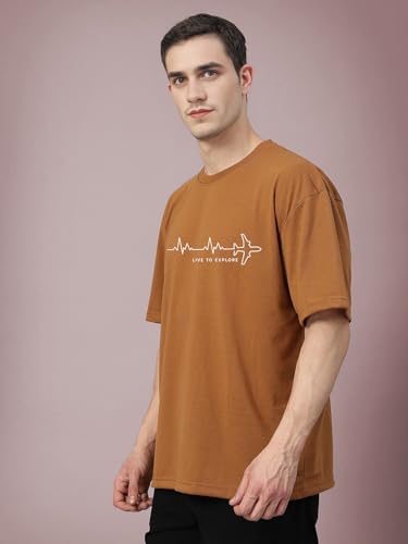Image of CHKOKKO Mens Polyester Stylish Oversized T Shirt for Daily & Casual Wear Printed Design with Drop Shoulder & Half Sleeves