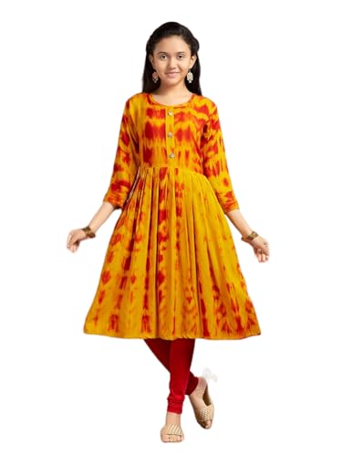 Aarika Girls Casual Wear Yellow Colour Tie Dye Print Rayon Kurti (9-16 Years)