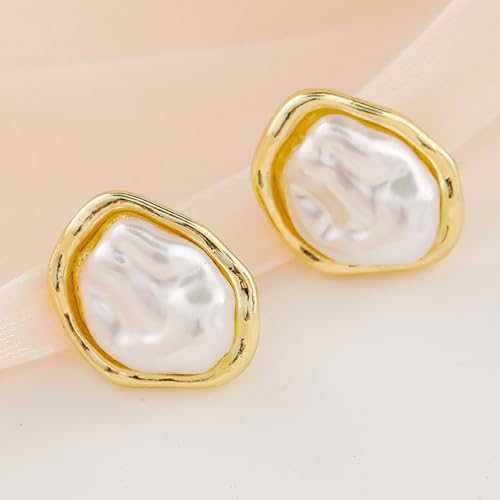 Baroque Pearl Stud Earrings For Women 14k Gold Plated Irregular Pearl Earrings Chunky Big Pearl Earrings Vintage Pearl Statement Earrings Jewelry Gift For Women4