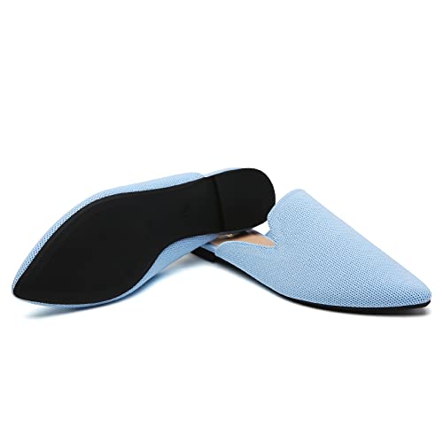 Tilocow Knit Mules For Women Flats Pointed Toe Blue Ballet Flat Womens Slip On Slides Walking Breathable Shoes #TOP5