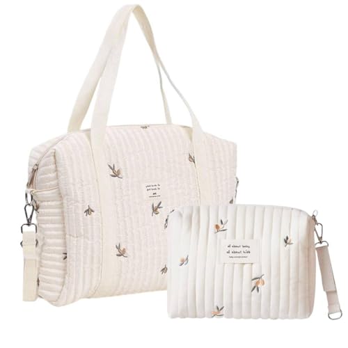 EHOTER Lot de 2 sacs fourre-tout à langer pour femme - Sac de rangement tendance et portable en coton matelassé - Motif dessin animé, Branche d'olivier
