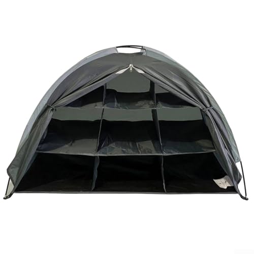 TDCuizent Organizer da campeggio a 9 ripiani, pieghevole, con struttura in metallo, supporto per 13,6 kg, per camper, tenda, vestiti, scarpe, campeggio, escursionismo, marrone, grigio, 128 x 55 x 75