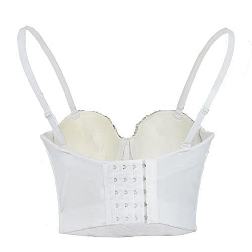 ELLACCI Sexy Pearls Beaded Rhinestone Bustier Crop Top Push up Corset Top with Detachable Straps2