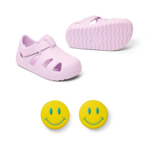 Ten Little Splash Sandals for Baby, Toddler & Kids, Adjustable, Closed Toe Water Sandals for Boys & Girls - Lightweight, Quick Drying Kids Water Shoes, Flexible EVA with Traction - Smiley Purple, Sz 5