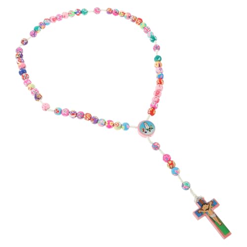 NAMOARLY Collar de Cruz Vintage Ligero y Cómodo Hecho de Arcilla Polimérica y Madera Cadena de Clavícula para Mujer para Uso Diario y Fiestas