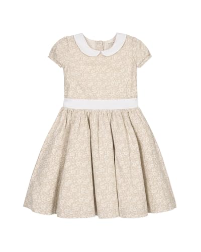 Hope & Henry Girls Short Sleeve Linen Dress with Peter Pan Collar | Organic Cotton & Linen Blend | Fully Lined Button Back Classic Style Sandy Floral 8
