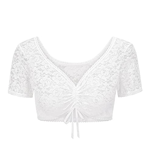 Dirndl Damen Oktoberfest Spitze Dirndlbluse Hochgeschlossen Einfarbig...