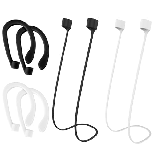 WOLMIK 2 Pcs Magnetic Anti-Lost Straps with 2 Pairs Ear Hooks for Earphones, Sport Earbud Lanyard Strap Soft Silicone Straps Lanyard Neck Strap Compatible with AirPods Pro/4/3/2/1 for Sports Running