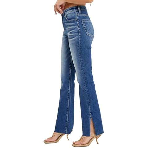 SALT TREE Risen Jeans - High Rise Raw Hem Straight Leg with Slit Jeans - RDP5525 Cover